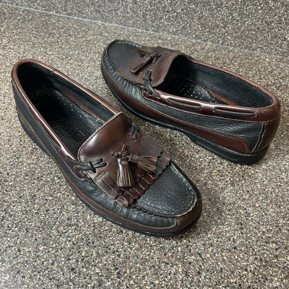Sperry Top-Sider Men 8.5M Black/Brown Leather Loafer Comfort Casual Slip On Shoe